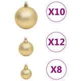 111 Piece Christmas Bauble Set Gold Polystyrene - Low Angle