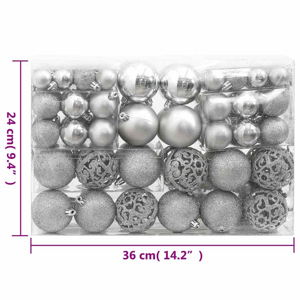 111 Piece Christmas Bauble Set Silver Polystyrene