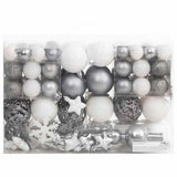 111 Piece Christmas Bauble Set White and Grey Polystyrene - Front View