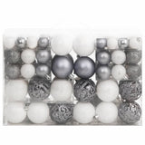 111 Piece Christmas Bauble Set White and Grey Polystyrene - Side View
