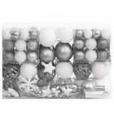 111 Piece Christmas Bauble Set White and Grey Polystyrene - Top-Down View