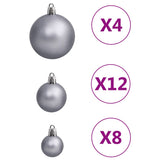 111 Piece Christmas Bauble Set White and Grey Polystyrene - Low Angle