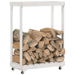 Log Holder with Wheels White 76.5x40x108 cm Solid Wood Pine
