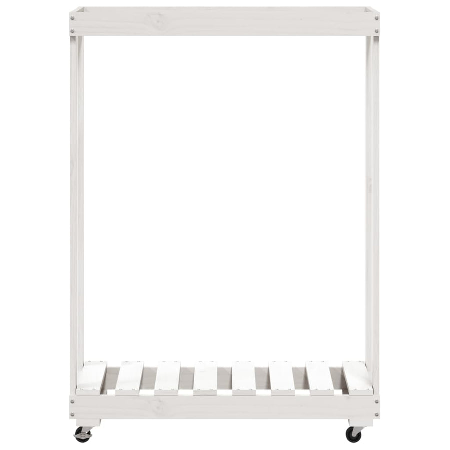 Log Holder with Wheels White 76.5x40x108 cm Solid Wood Pine