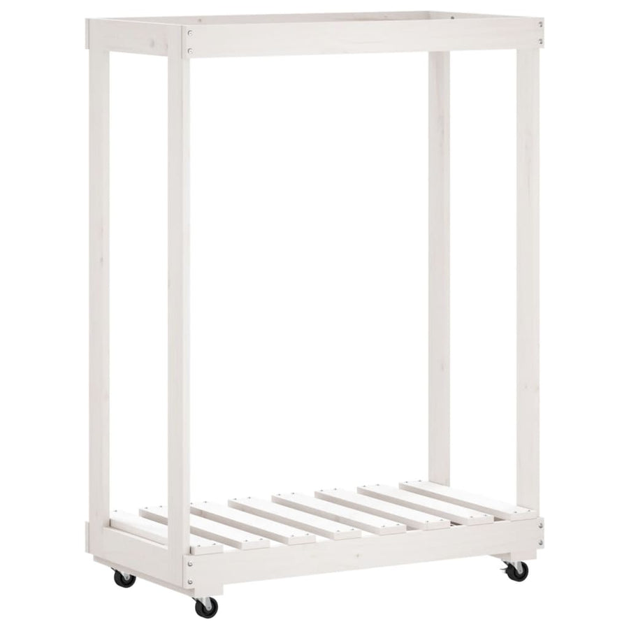 Log Holder with Wheels White 76.5x40x108 cm Solid Wood Pine