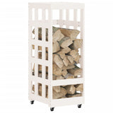 Log Holder with Wheels White 40x49x110 cm Solid Wood Pine - Side View