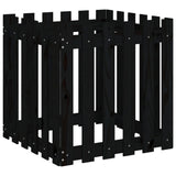 Garden Planter with Fence Design Black 60x60x60 cm Solid Wood Pine - Front View