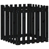 Garden Planter with Fence Design Black 70x70x70 cm Solid Wood Pine - Front View