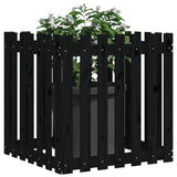 Garden Planter with Fence Design Black 70x70x70 cm Solid Wood Pine - Side View
