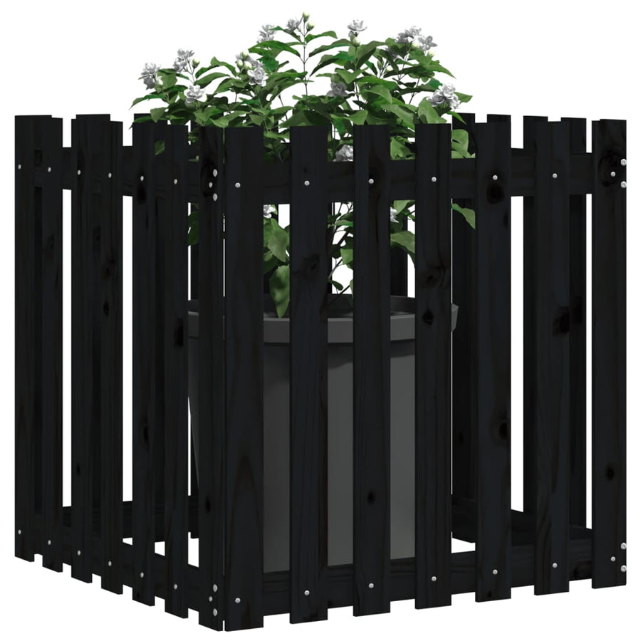 Garden Planter with Fence Design Black 70x70x70 cm