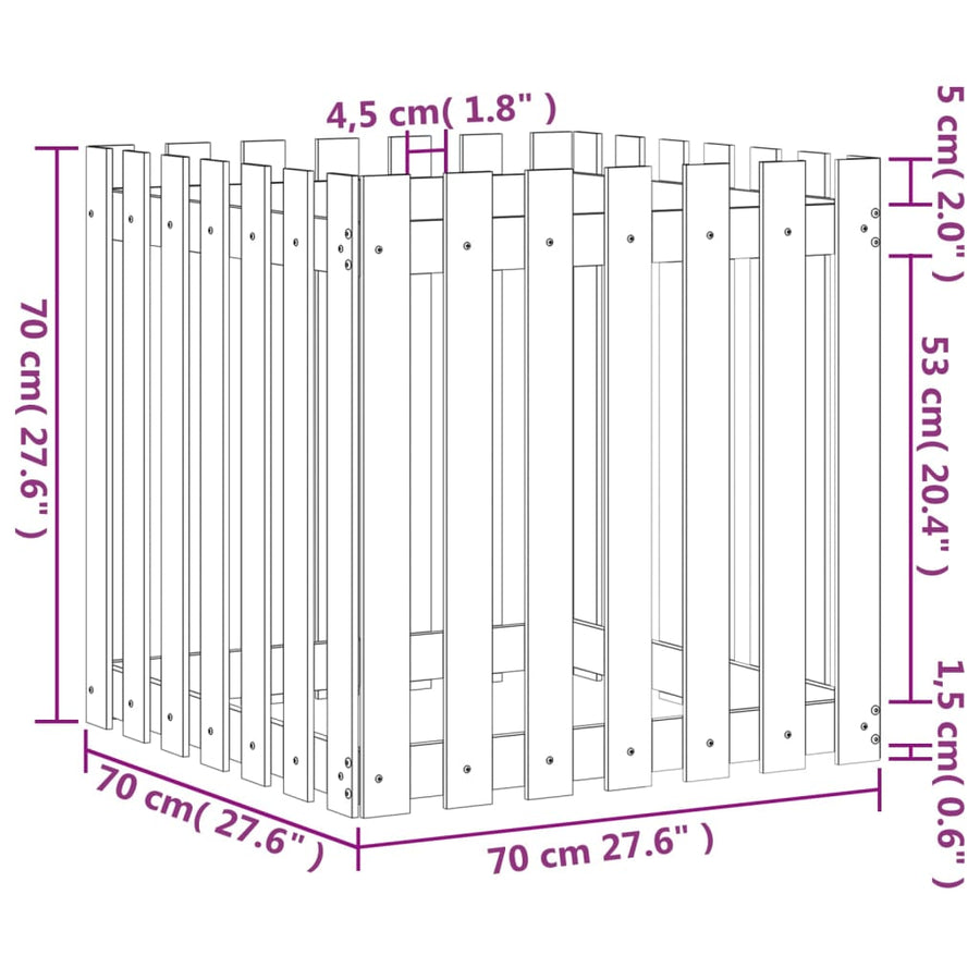 Garden Planter with Fence Design Black 70x70x70 cm