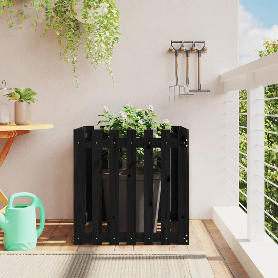 Garden Planter with Fence Design Black 70x70x70 cm