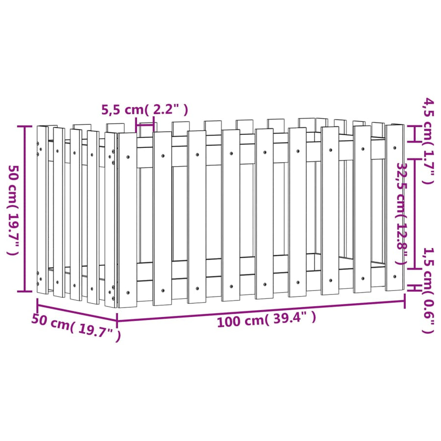 Garden Raised Bed with Fence Design 100x50x50cm Solid Wood Pine