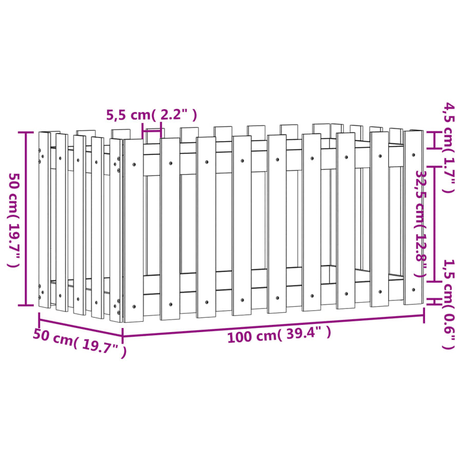 Garden Raised Bed with Fence Design White 100x50x50 cm