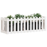 Garden Raised Bed with Fence Design White 150x50x50 cm Solid Wood Pine - Side View
