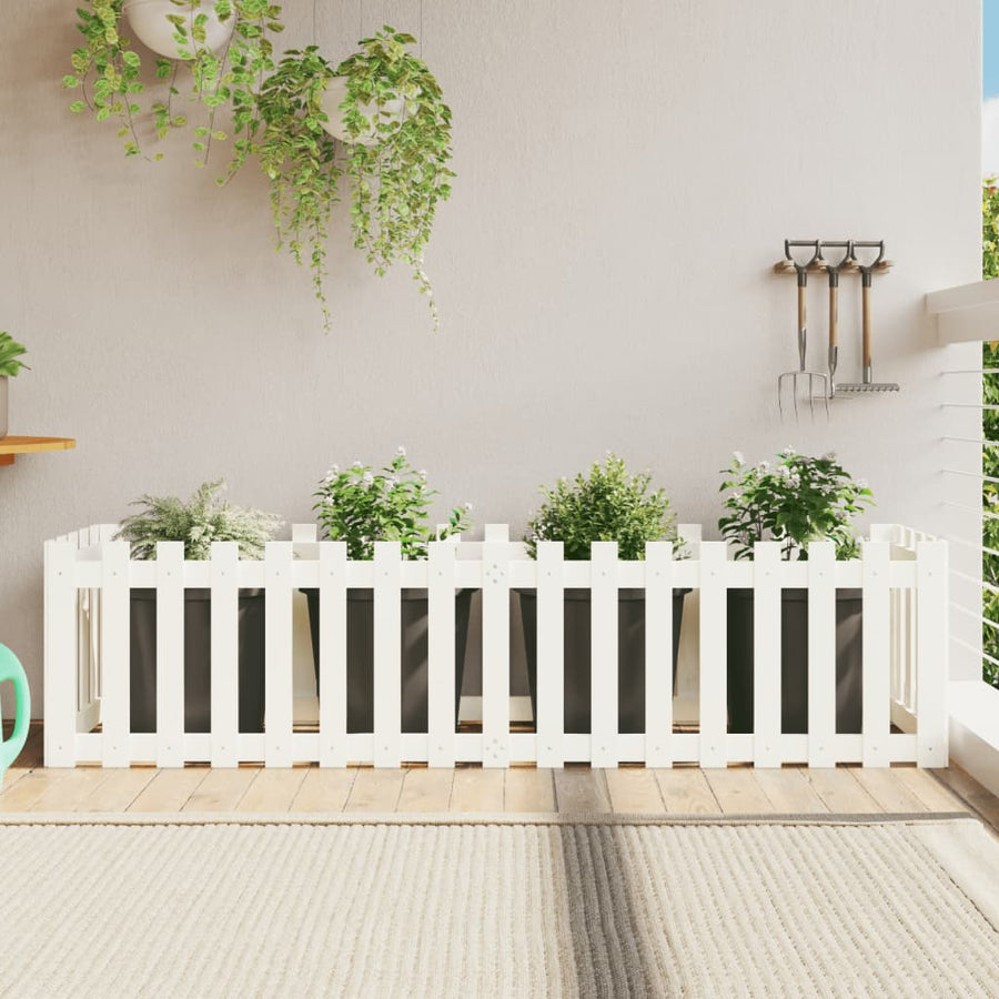 Garden Raised Bed with Fence Design White 200x50x50 cm
