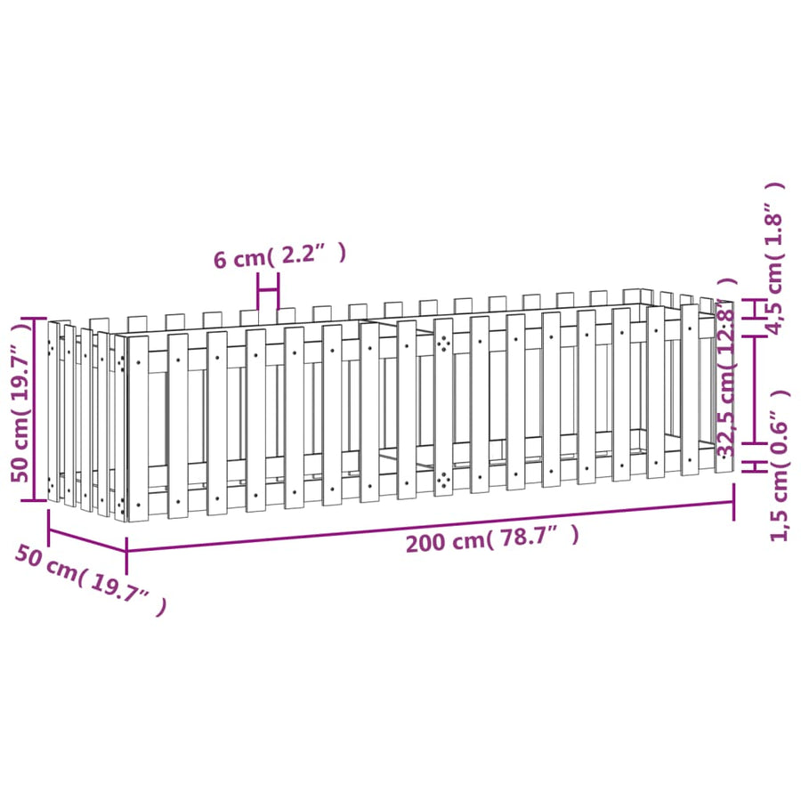 Garden Raised Bed with Fence Design 200x50x50 cm