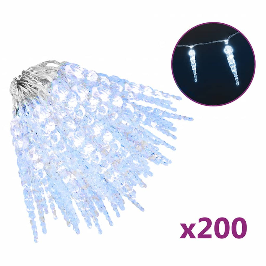 Christmas Icicle Light 200 LEDs Cold White 20 m Acrylic PVC