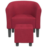 Tub Chair with Footstool Wine Red Fabric - Side View