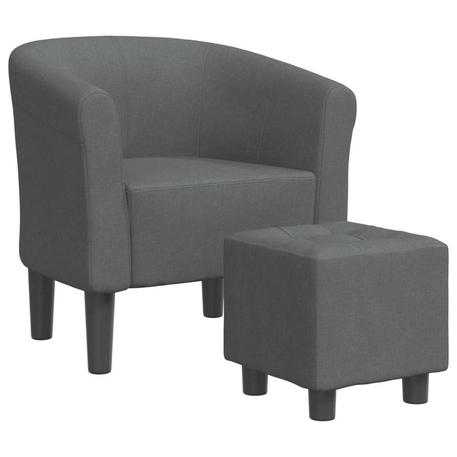 Tub Chair with Footstool Dark Grey Fabric