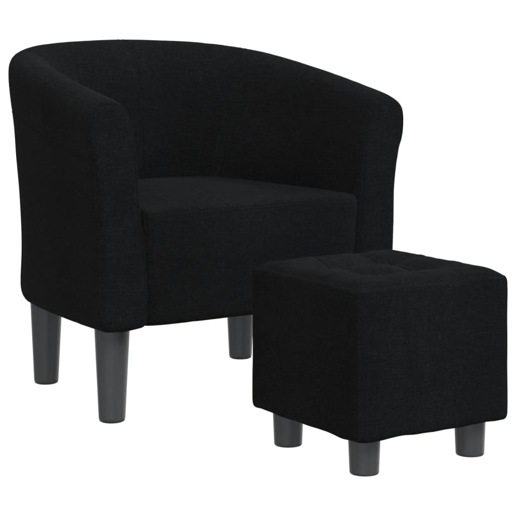 Tub Chair with Footstool Black Fabric