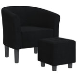 Tub Chair with Footstool Black Fabric - Front View