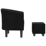 Tub Chair with Footstool Black Fabric - Top-Down View
