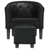 Tub Chair with Footstool Black Faux Leather