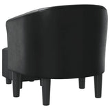 Tub Chair with Footstool Black Faux Leather - 45-Degree Angle