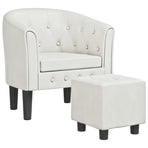 Tub Chair with Footstool White Faux Leather
