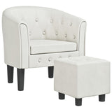 Tub Chair with Footstool White Faux Leather - Front View