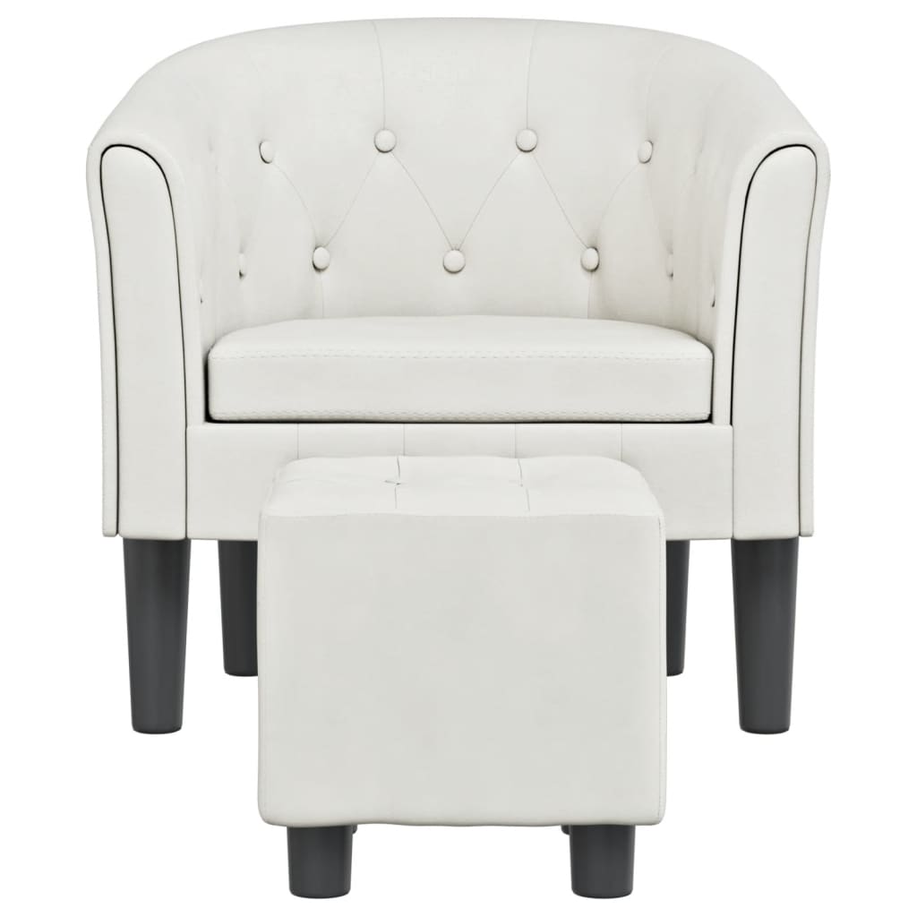 Tub Chair with Footstool White Faux Leather