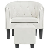 Tub Chair with Footstool White Faux Leather