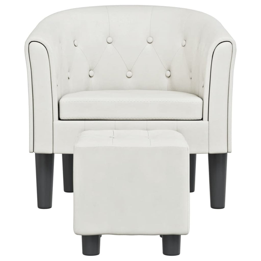 Tub Chair with Footstool White Faux Leather