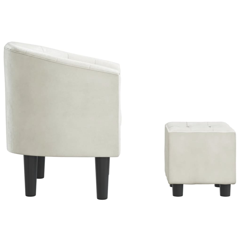 Tub Chair with Footstool White Faux Leather