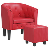 Tub Chair with Footstool Red Faux Leather