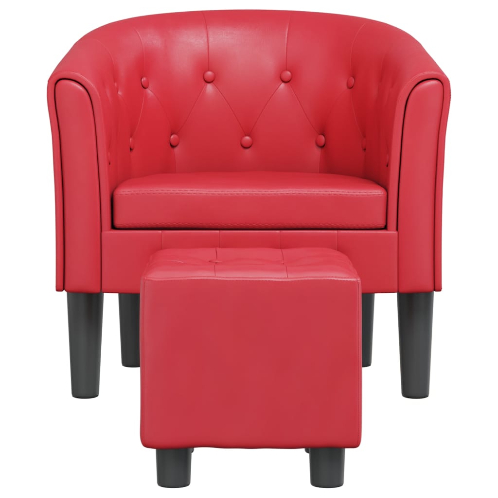 Tub Chair with Footstool Red Faux Leather