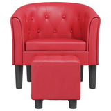 Tub Chair with Footstool Red Faux Leather