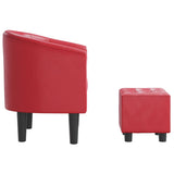 Tub Chair with Footstool Red Faux Leather