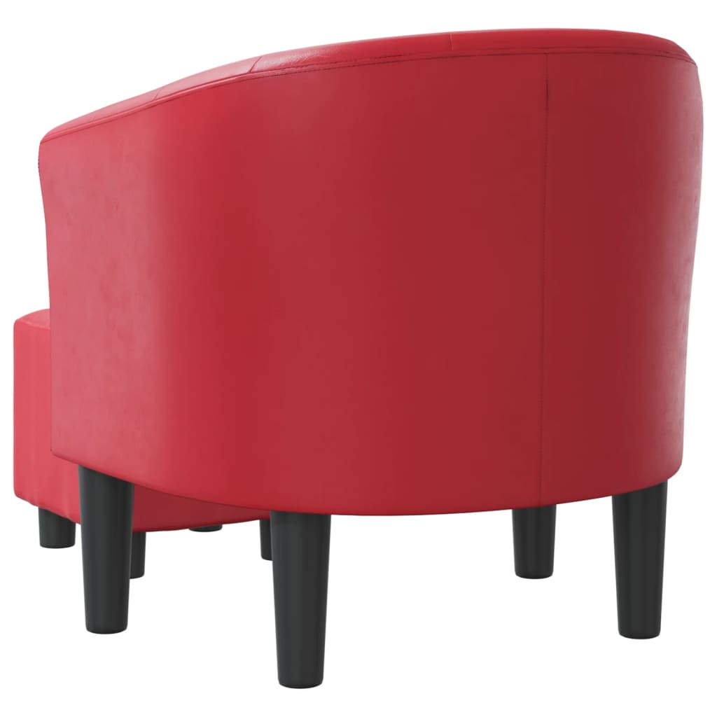 Tub Chair with Footstool Red Faux Leather
