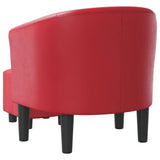 Tub Chair with Footstool Red Faux Leather - 45-Degree Angle