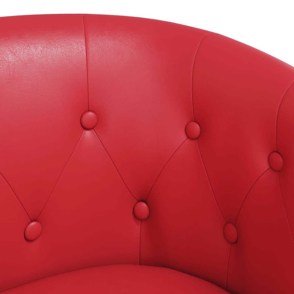 Tub Chair with Footstool Red Faux Leather