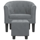 Tub Chair with Footstool Dark Grey Velvet - Side View