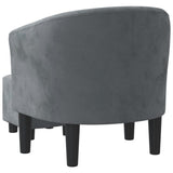 Tub Chair with Footstool Dark Grey Velvet - 45-Degree Angle