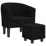 Tub Chair with Footstool Black Velvet - Front View