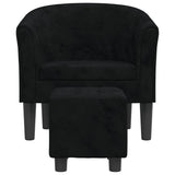 Tub Chair with Footstool Black Velvet - Side View