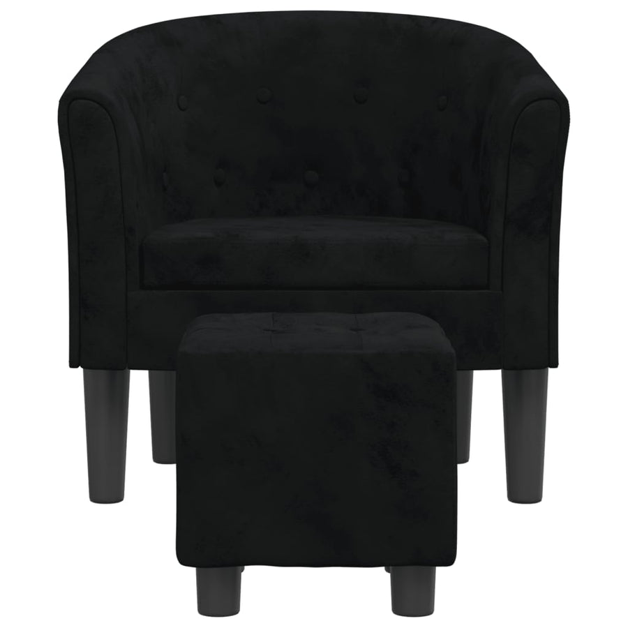 Tub Chair with Footstool Black Velvet