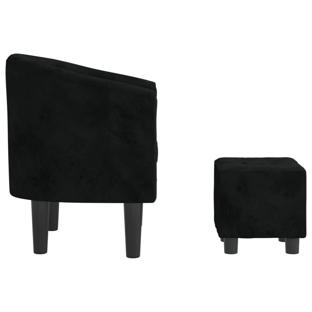 Tub Chair with Footstool Black Velvet