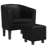 Tub Chair with Footstool Black Faux Leather - Front View