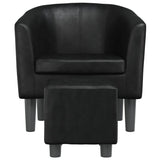 Tub Chair with Footstool Black Faux Leather - Side View